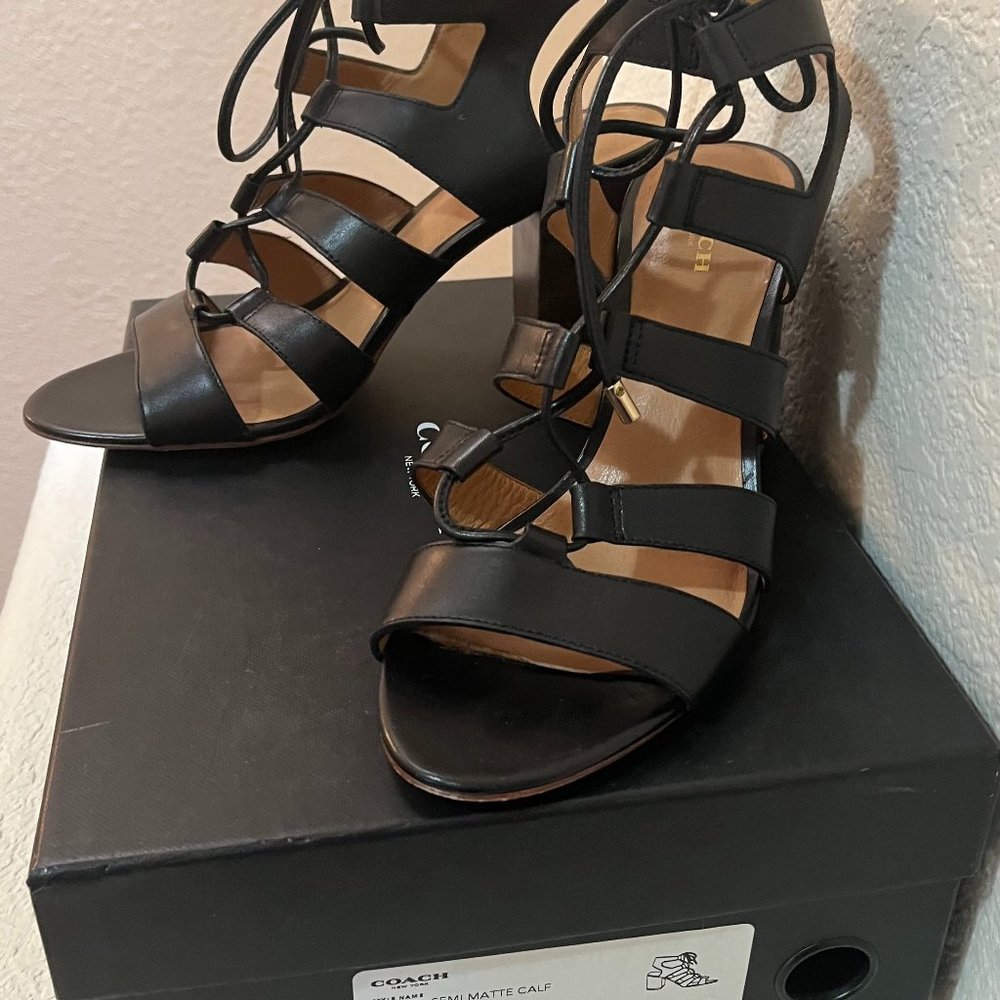 Coach- Larissa- Black   "Lace up City Sandal"  8.5M Leather. Gently used